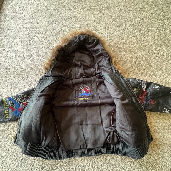 RARE Leather  Spiderman Kids Jacket - Black with Red and Blue Accents - Picture 10 of 15